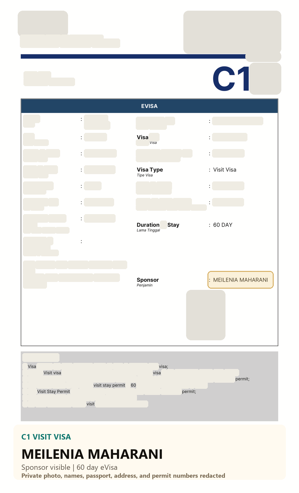 Visa Liburan C1 preview dokumen tersensor