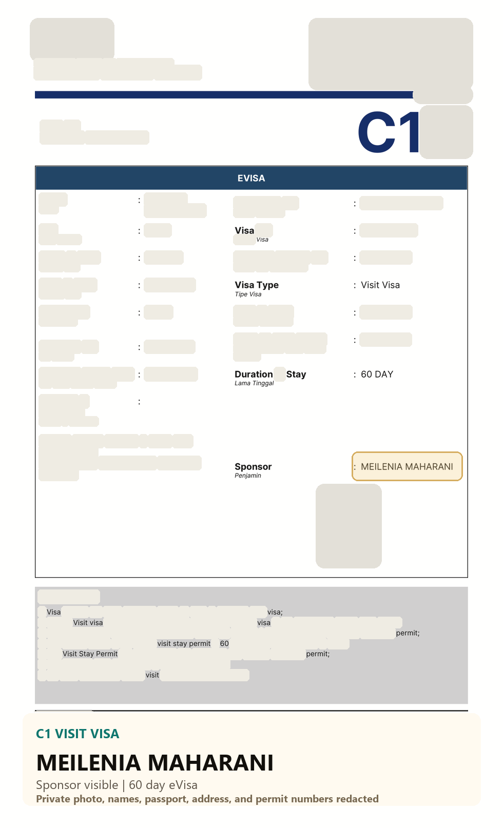 Visa Liburan C1 preview dokumen tersensor